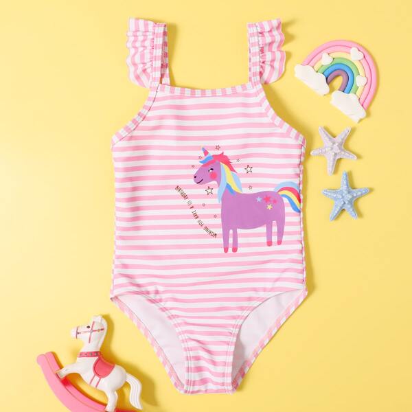 

Toddler Girls Unicorn Graphic Ruffle One Piece Swimsuit, Pink