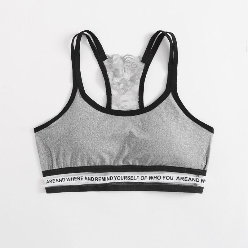 

Letter Graphic Contrast Binding Bralette, Grey