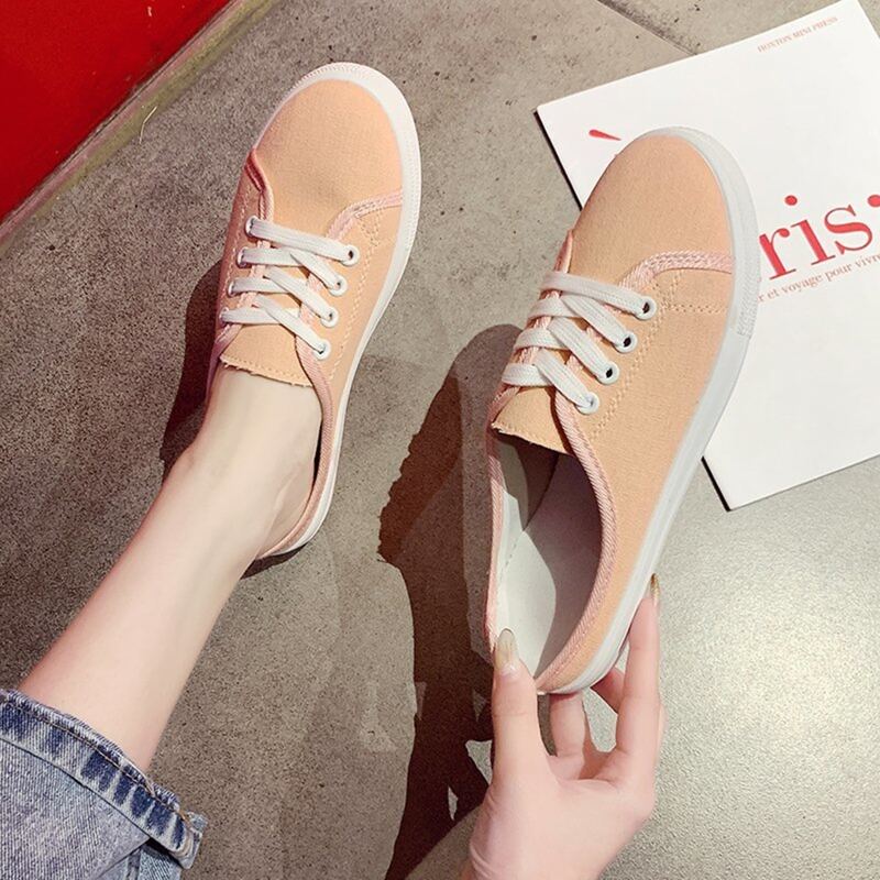 

Lace-up Canvas Sneaker Mules, Coral pink
