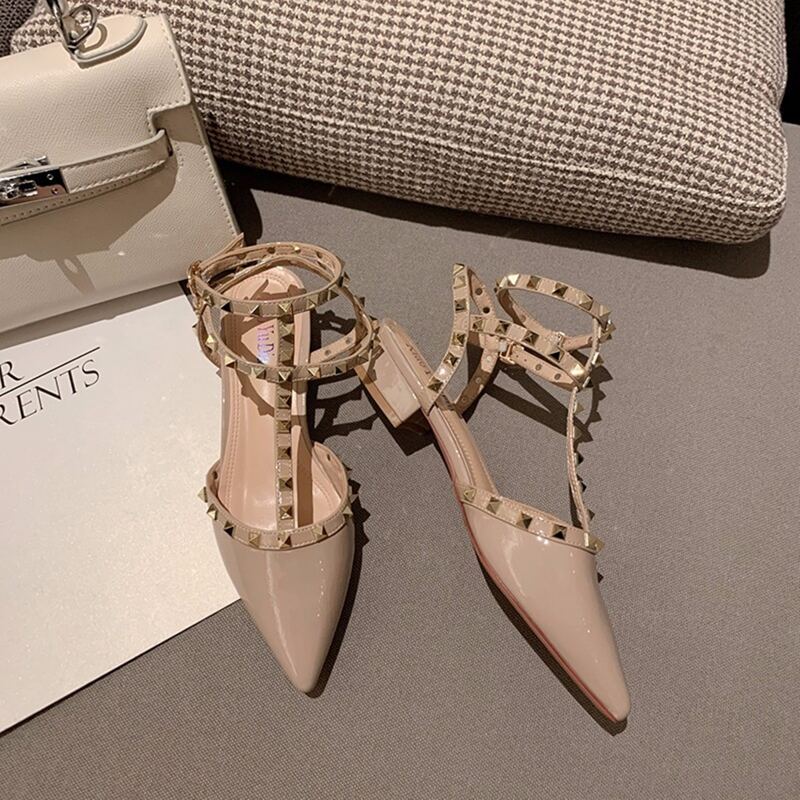 

Studded Ankle Strap Flats, Baby pink