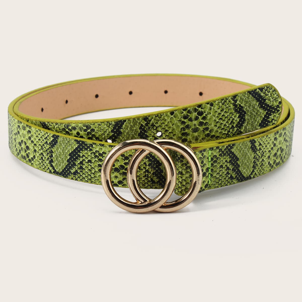 

Round Buckle Snakeskin Belt, Green
