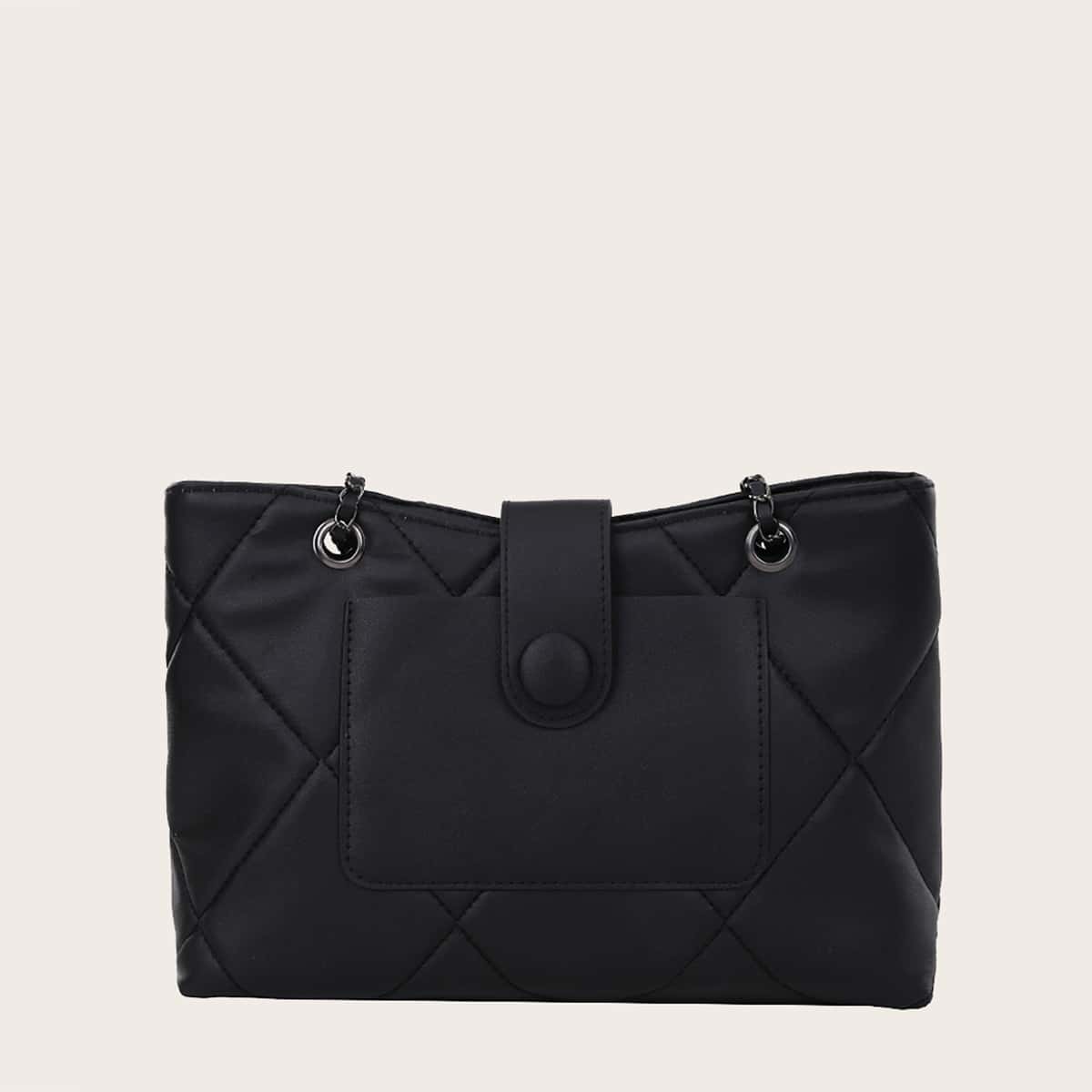 

Quilted Chain Tote Bag, Black