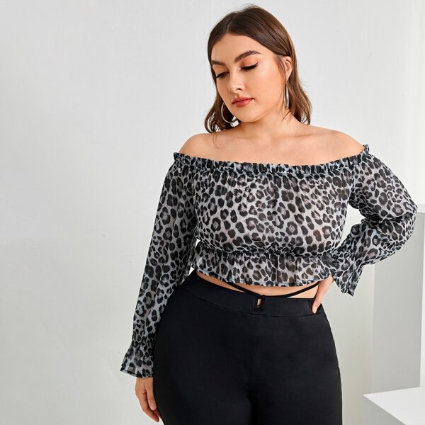 

Plus All Over Print Ruffle Hem Bardot Blouse, Multicolor