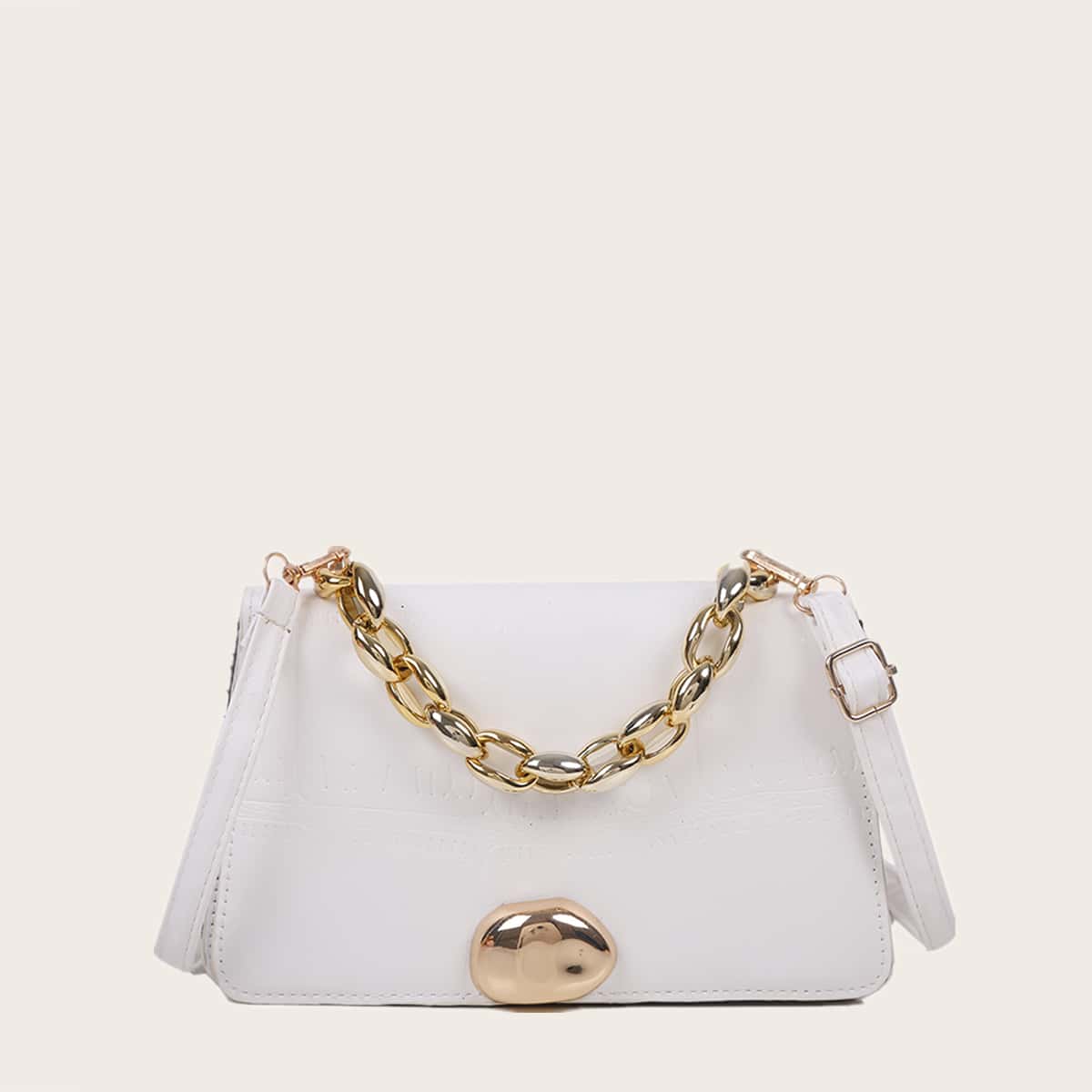 Croc Embossed Chain Satchel Bag, White