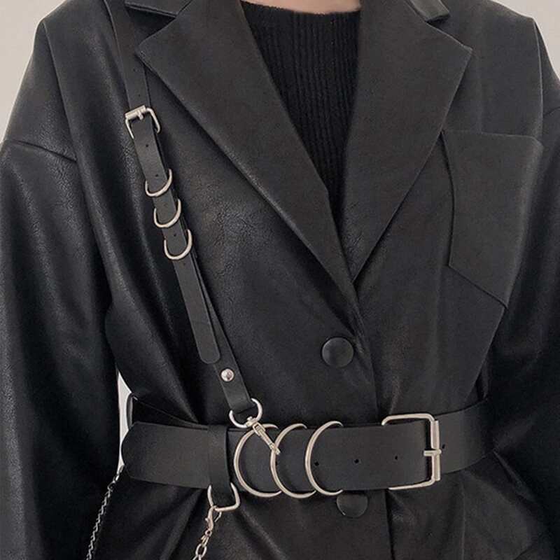 

Harness Buckle Belt With Chain, Black