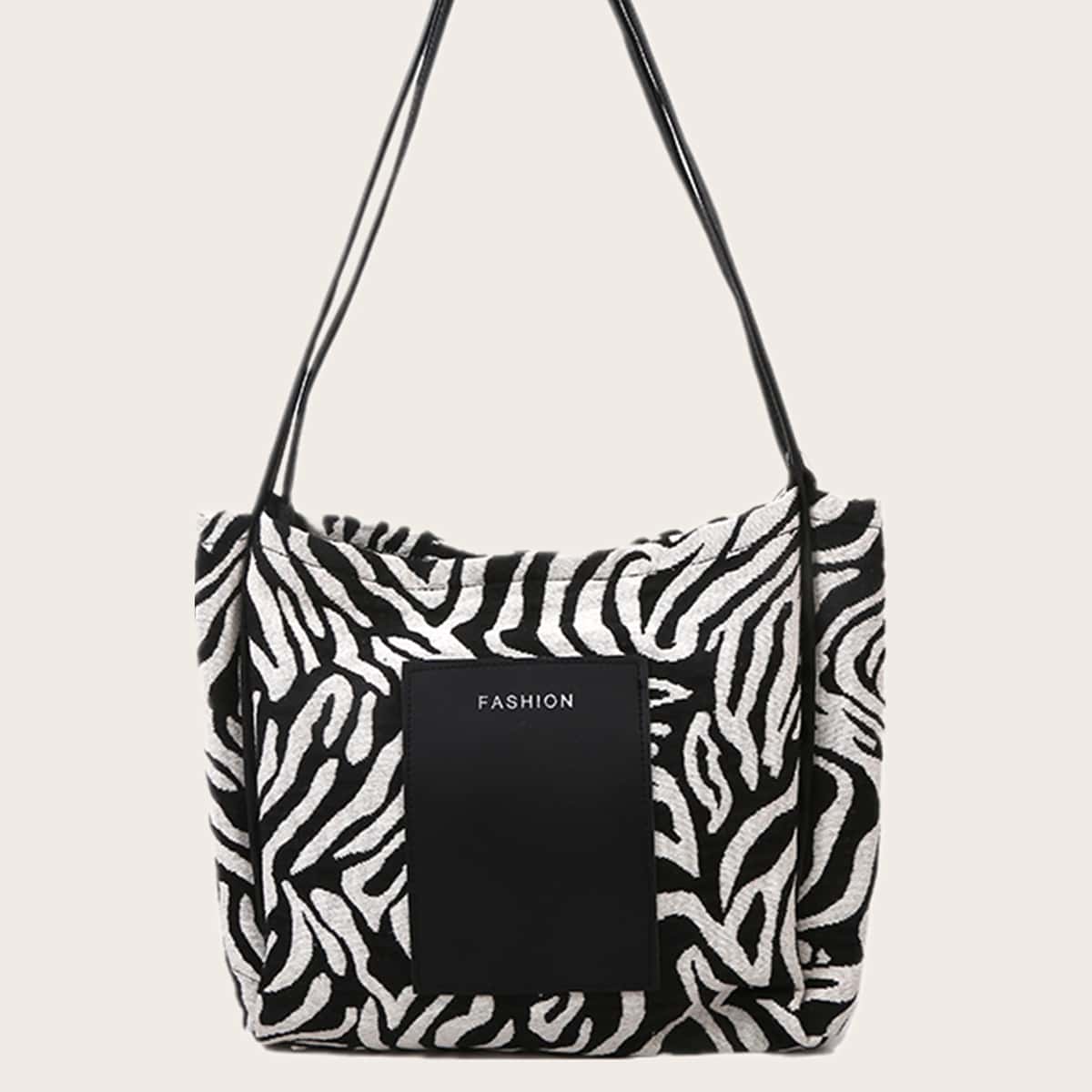 

Zebra Striped Tote Bag, Black and white