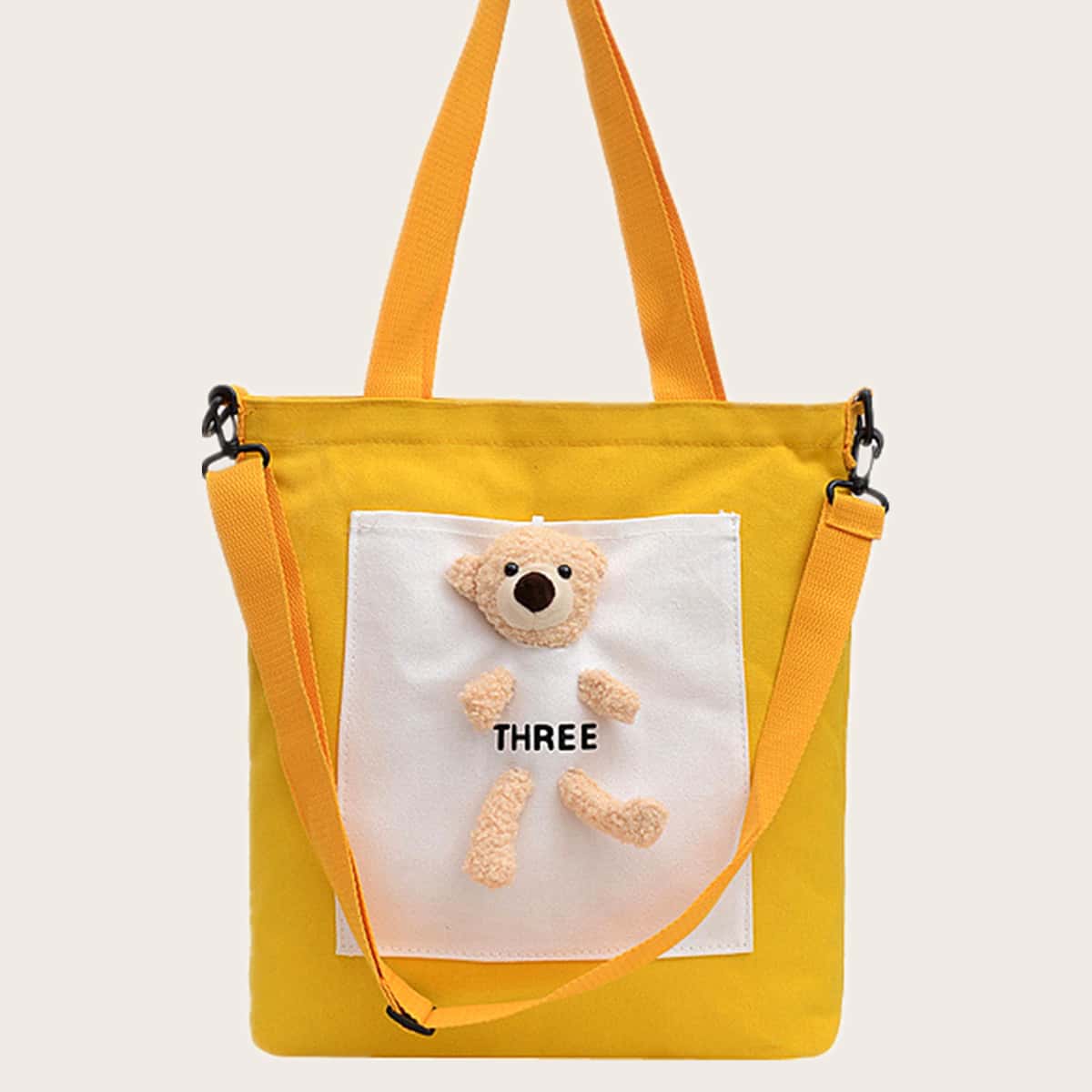 

Colorblock Cartoon Bear Tote Bag, Yellow