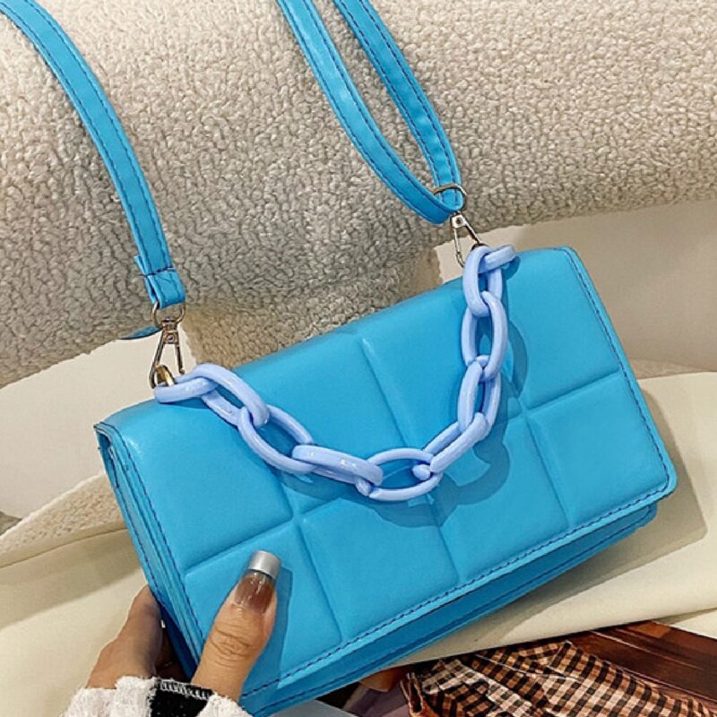 

Quilted Chain Satchel Bag, Blue