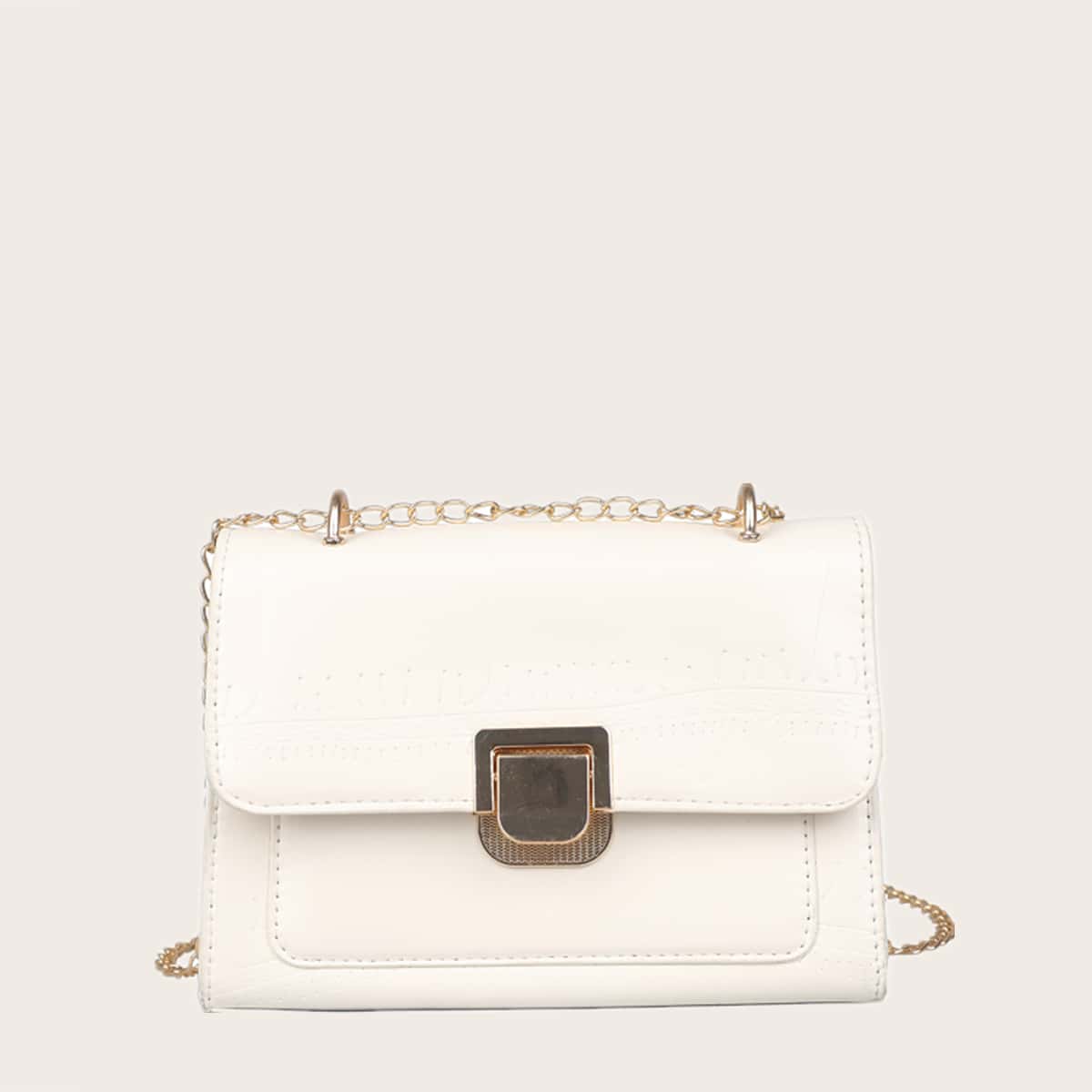 

Croc Effect Chain Bag, White
