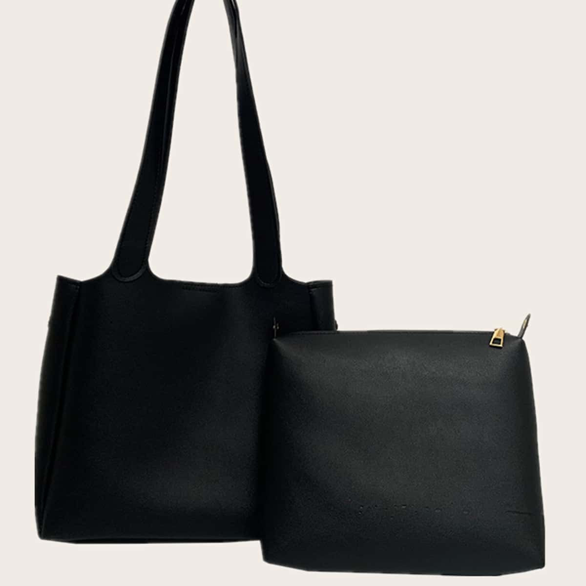 

Solid Tote Bag With Inner Pouch, Black