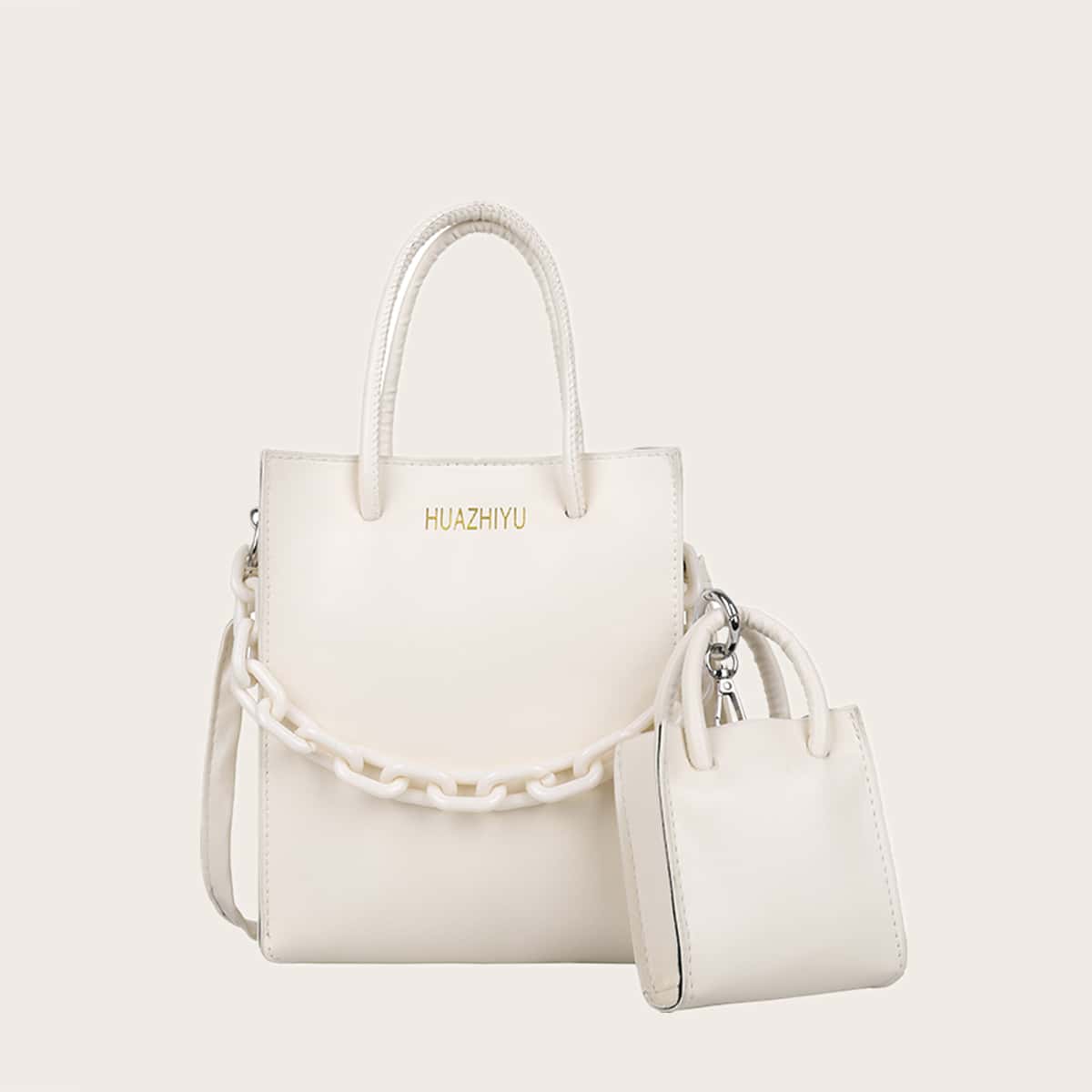 

Chunky Chain Bag With Mini Tote, White