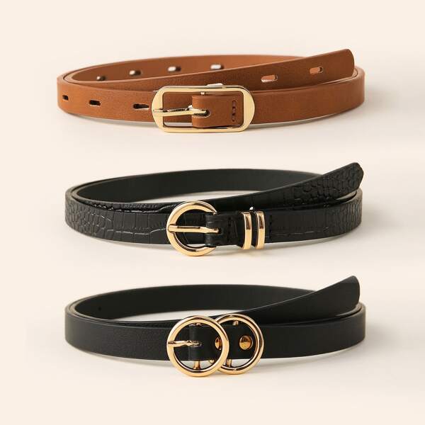 

3pcs Double O-ring Buckle Belt, Multicolor