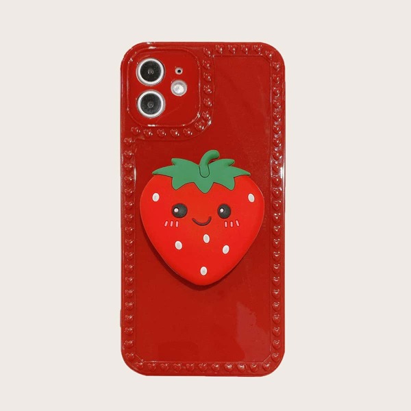 

1pc Solid iPhone Case & 1pc Cartoon Phone Holder, Red