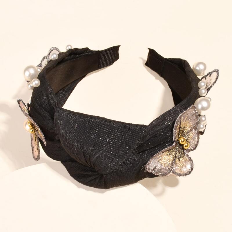 

Faux Pearl Butterfly Decor Headband, Black