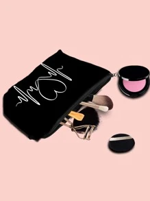 Túi mỹ phẩm in hình trái tim - màu đen - Xem 2