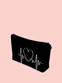 Túi mỹ phẩm in hình trái tim - màu đen - Xem 3