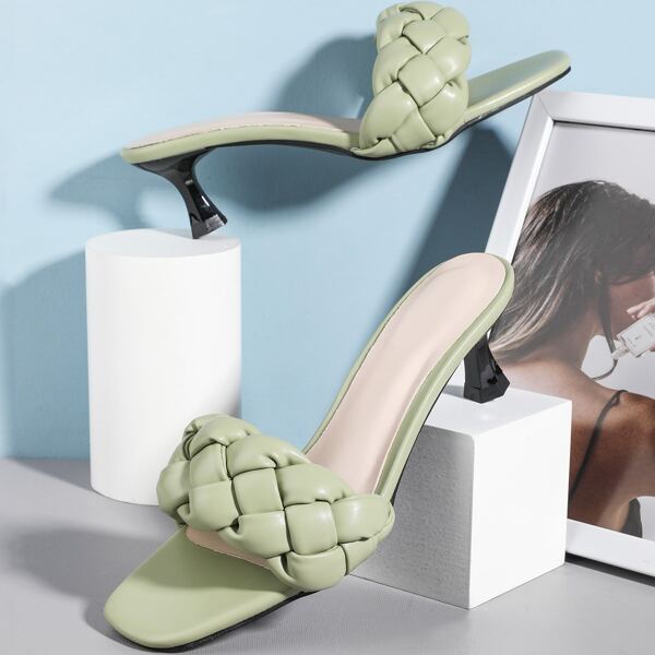 

Braided Design Open Toe Mules, Mint green