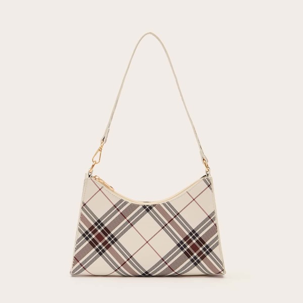 

Plaid Pattern Shoulder Bag, White