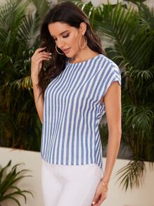 SHEIN Clasi Striped Twist Back Cut Out Top - Blue and White - View 3