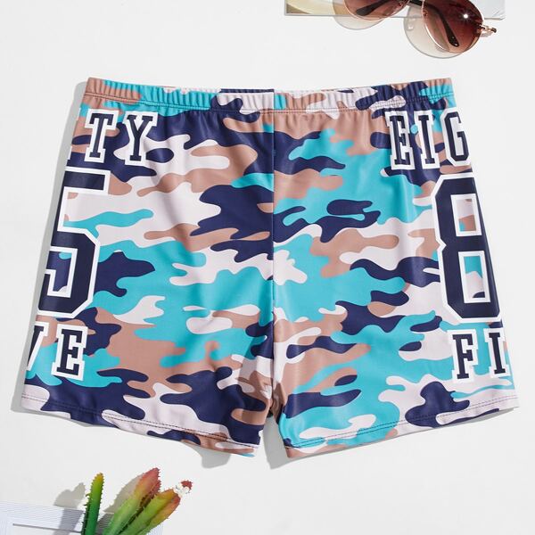 

Men Camo And Letter Graphic Swim Trunks, Multicolor