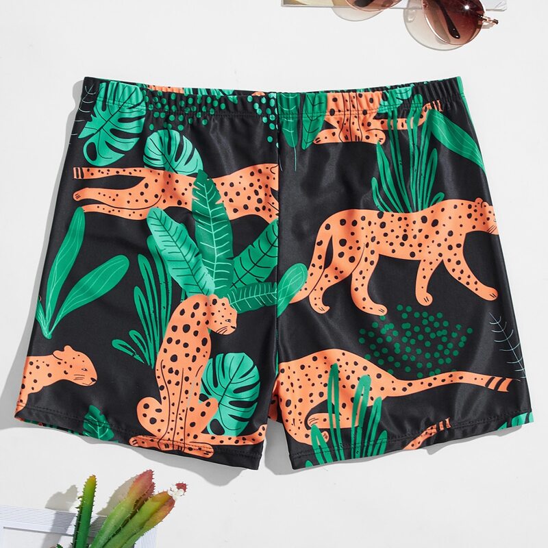 

Guys Cheetah And Tropical Print Swim Trunks, Multicolor