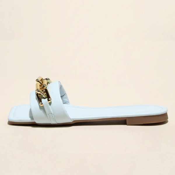 

Chain Decor Slide Sandals, Baby blue