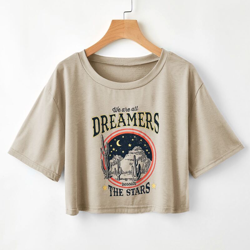 

Letter Graphic Crop Tee, Khaki