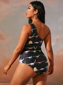 Plus Dinosaur Pattern One Piece Swimsuit - Multicolor - View 3