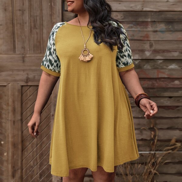 

Plus Contrast Raglan Sleeve Tee Dress, Yellow