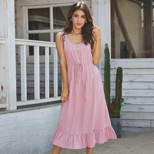 

Solid Flounce Hem Dress, Baby pink