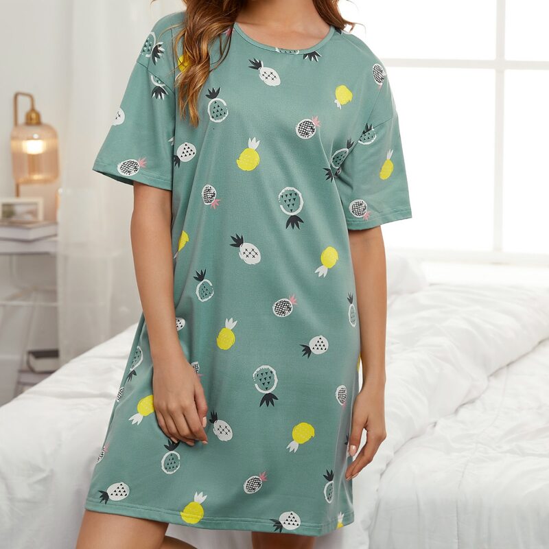 

Pineapple Print Drop Shoulder Nightdress, Mint green