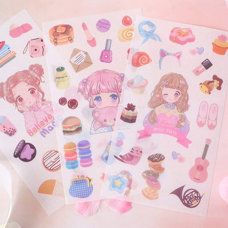 

4sheets Random Cartoon Girl Pattern Sticker, Multicolor