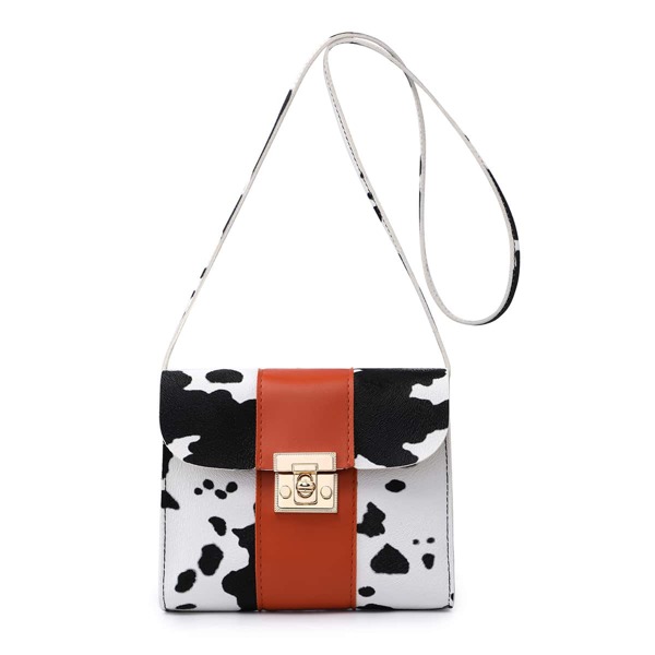

Cow Pattern Twist Lock Crossbody Bag, Multicolor