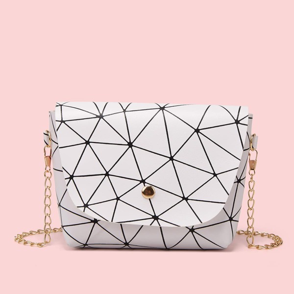 

Mini Geometric Graphic Flap Chain Bag, White