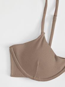 Rib Underwire Bikini Set For Summer Beach Vacation - Khaki - View 4