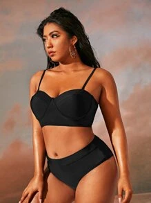 3 gói Plus Size có dây buộc dài tay đi biển mùa hè - màu đen - Xem 4