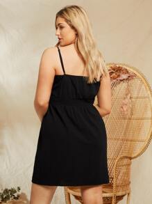 SHEIN Plus Buttoned Front Cami Dress - Black - View 2