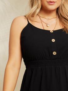 SHEIN Plus Buttoned Front Cami Dress - Black - View 5