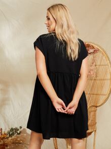 SHEIN Plus Frill Trim Smock Dress - Black - View 2