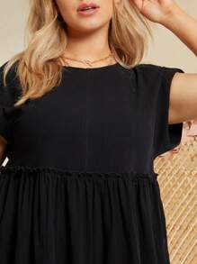 SHEIN Plus Frill Trim Smock Dress - Black - View 4