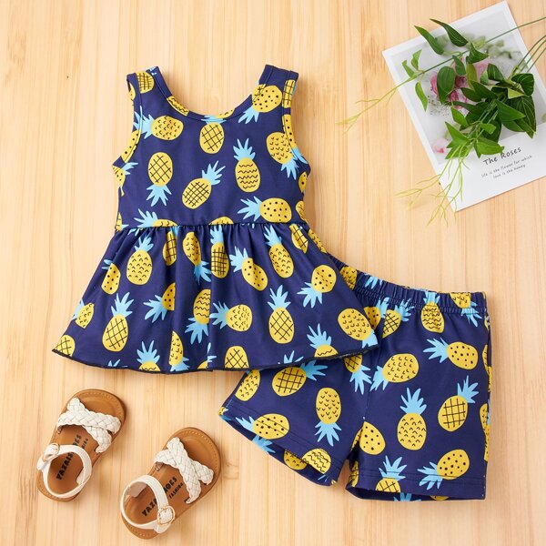 

Baby Girl Allover Pineapple Tank Top With Shorts, Multicolor