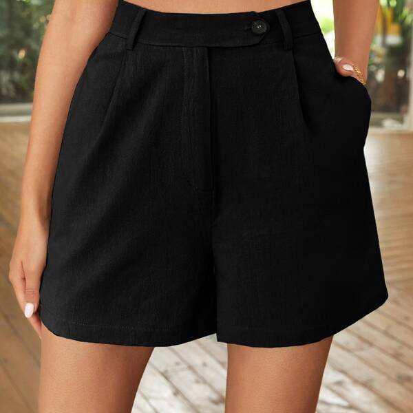 

High Waist Slant Pocket Shorts, Black