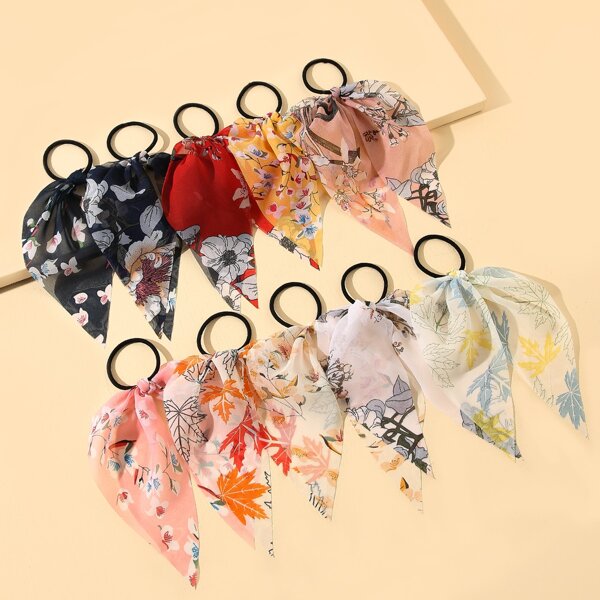 

10pcs Toddler Girls Floral Print Scarf Hair Tie, Multicolor
