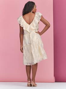 CÉLIAvalverde 誇張荷葉邊提花連衣裙 - 米色 - 查看 2
