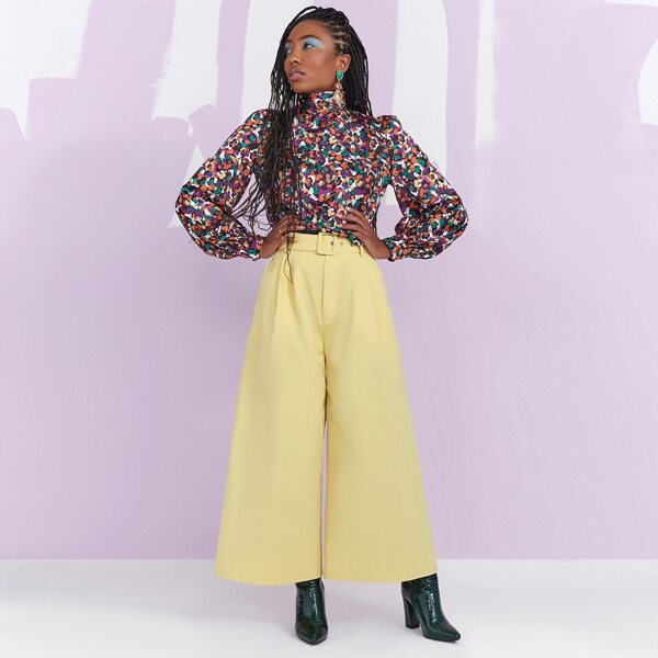 

Belted Wide Leg Pants, Yellow