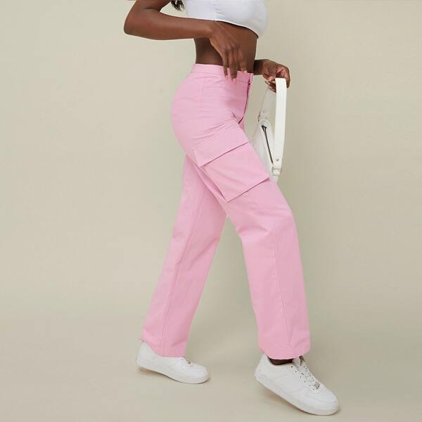 

High Waisted Cargo Pants, Pastel baby pink