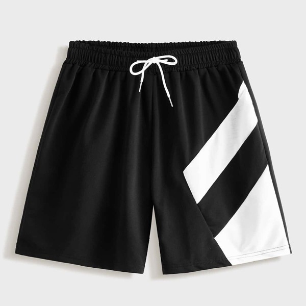 

Men Two Tone Drawstring Track Shorts, Black