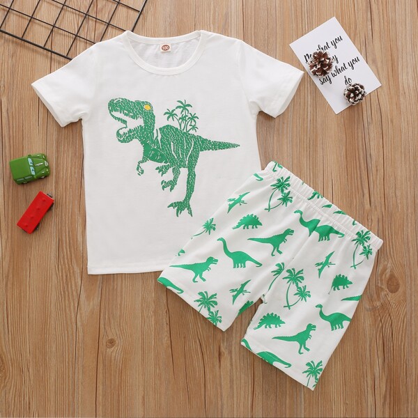

Toddler Boys Dinosaur & Palm Tree Print Tee & Track Shorts, White