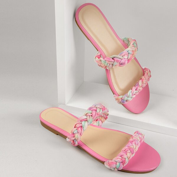 

Double Braided Vamp Almond Toe Slides, Multicolor