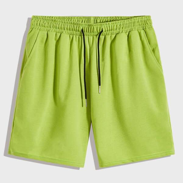 

Men Drawstring Waist Solid Track Shorts, Lime green
